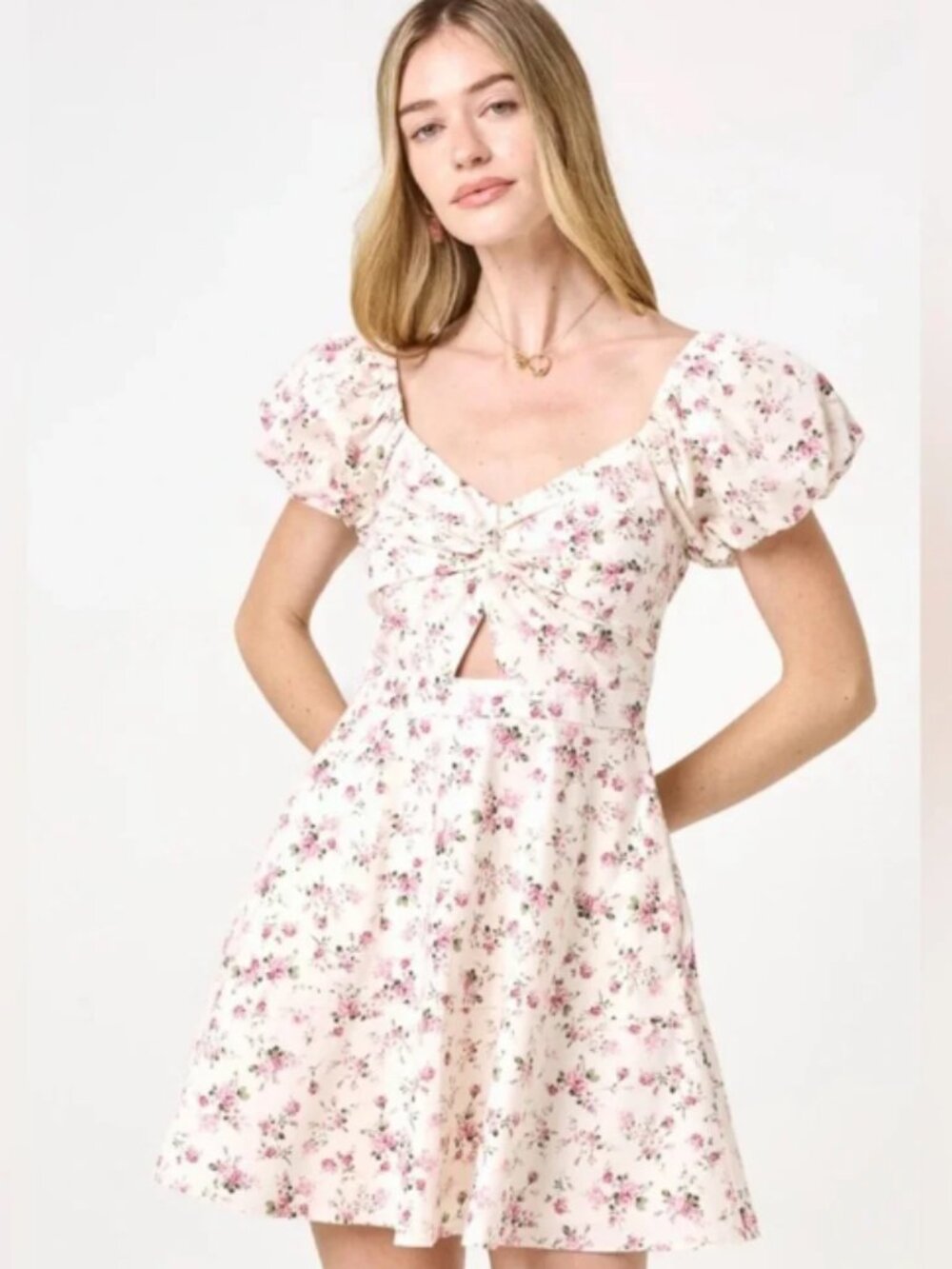 Altar'd State Cream Mini Dress with Pink Floral Print